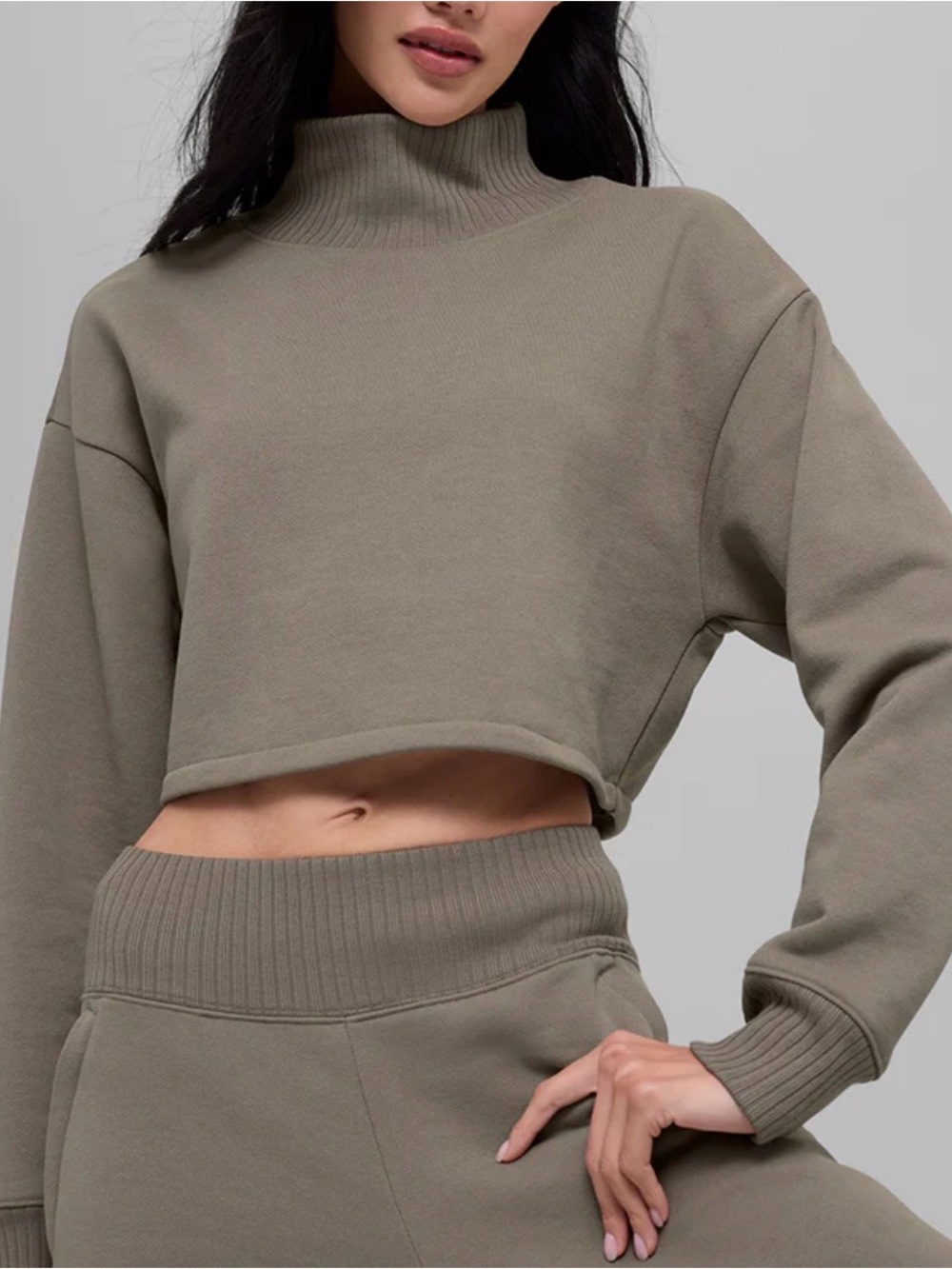 ALO Cropped Serenity Long Sleeve Coverup Sweater Taupe M - Picture 2 of 7